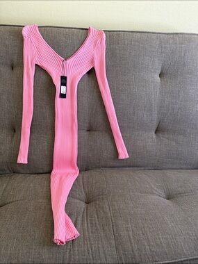 Fashion Nova Pink Ribbed Long Sleeve Bodycon Dress
